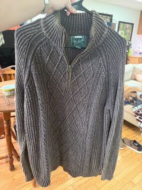 Woolrich Men's Dark Charcoal Cable Half-Zip Sweater